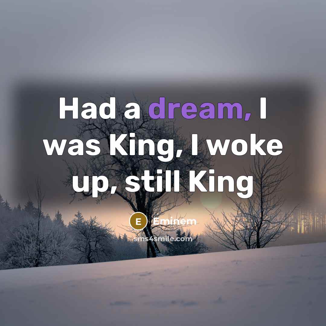 “Had a dream, I was King, I woke up, still King” quote by Eminem
