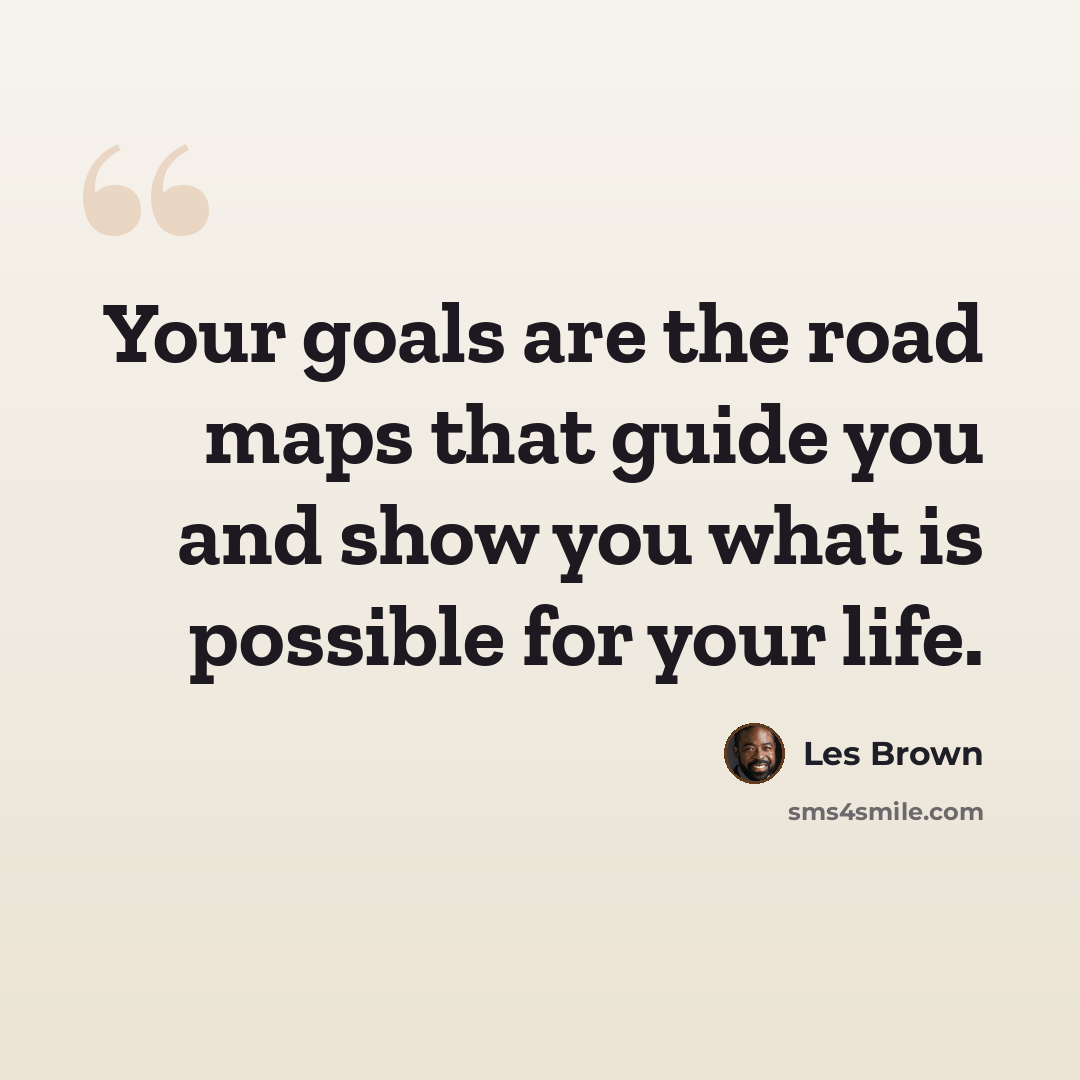 “Your goals are the road maps that guide you and show you what is possible for your life.” quote by Les Brown