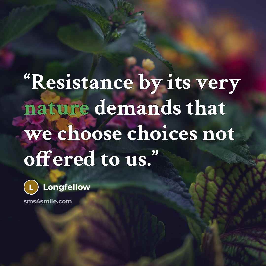 “Resistance by its very nature demands that we choose choices not offered to us.” quote by Longfellow