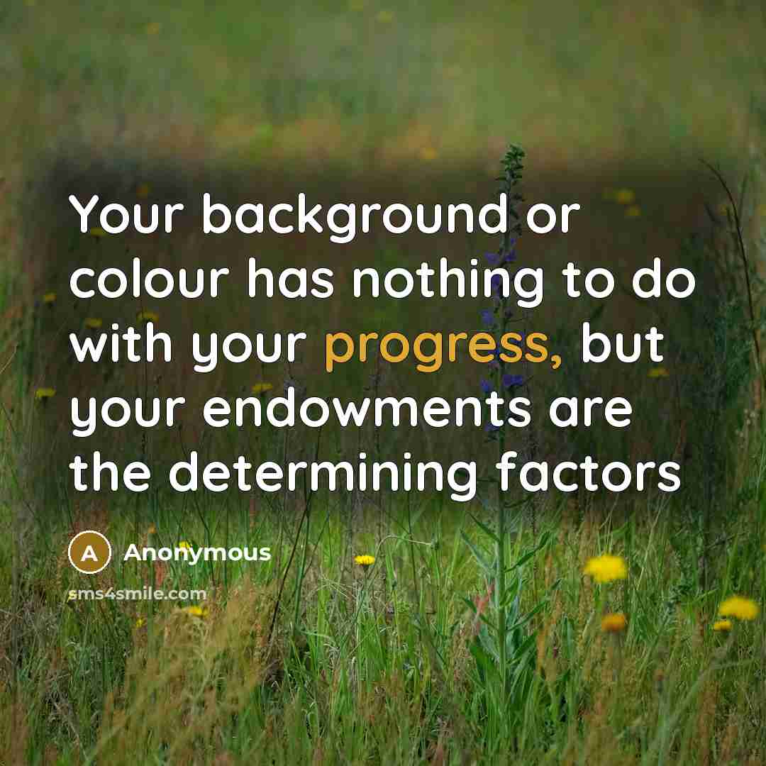 “Your background or colour has nothing to do with your progress, but your endowments are the determining factors” quote by Anonymous