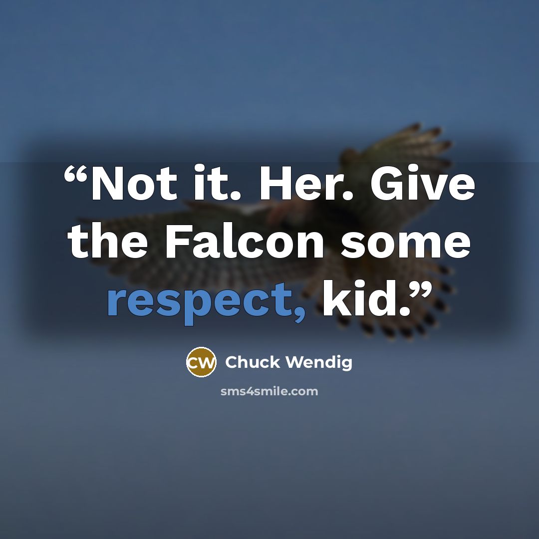 “Not it. Her. Give the Falcon some respect, kid.” quote by Chuck Wendig