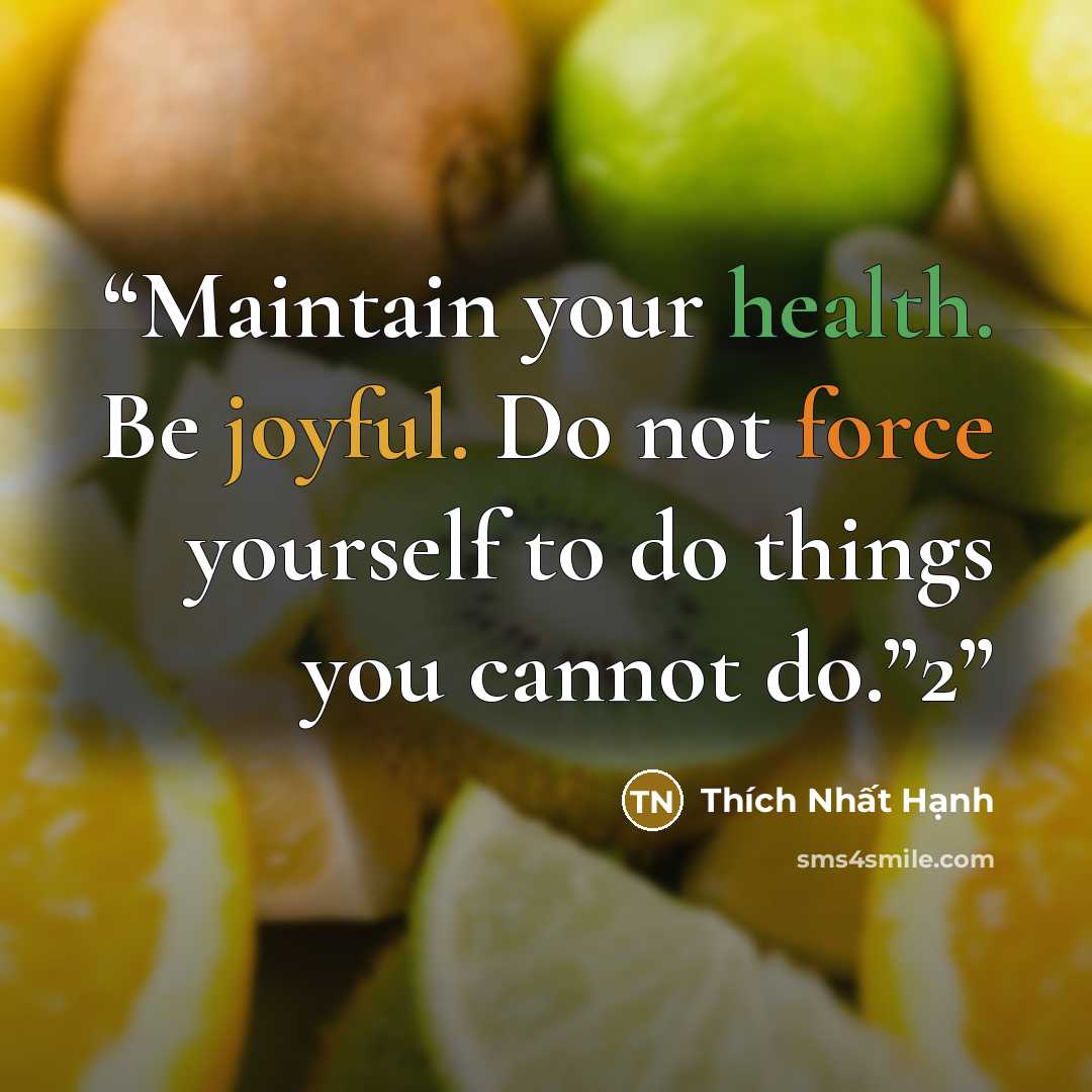“Maintain your health. Be joyful. Do not force yourself to do things you cannot do.”2” quote by Thich Nhat Hanh