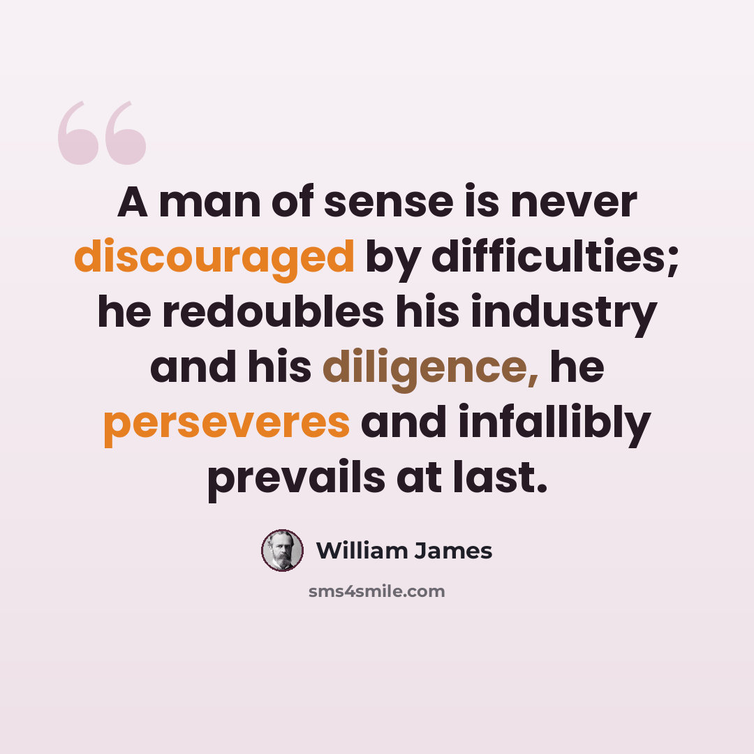 “A man of sense is never discouraged by difficulties; he redoubles his industry and his diligence, he perseveres and infallibly prevails at last.” quote by William James