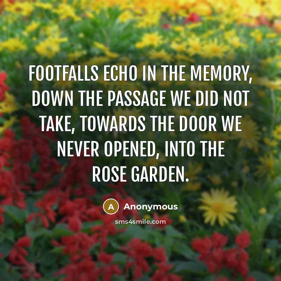 “Footfalls echo in the memory, down the passage we did not take, towards the door we never opened, into the rose garden.” quote by Anonymous