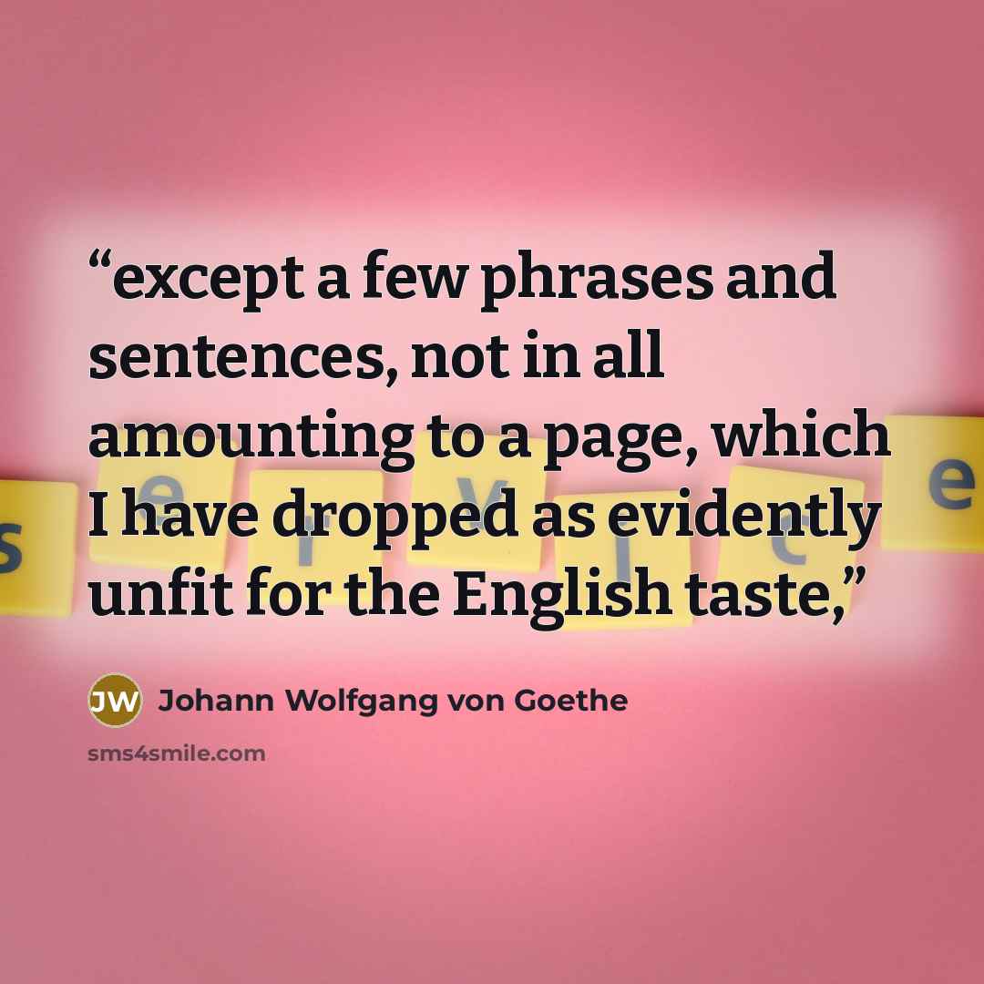 “except a few phrases and sentences, not in all amounting to a page, which I have dropped as evidently unfit for the English taste,” quote by Johann Wolfgang von Goethe