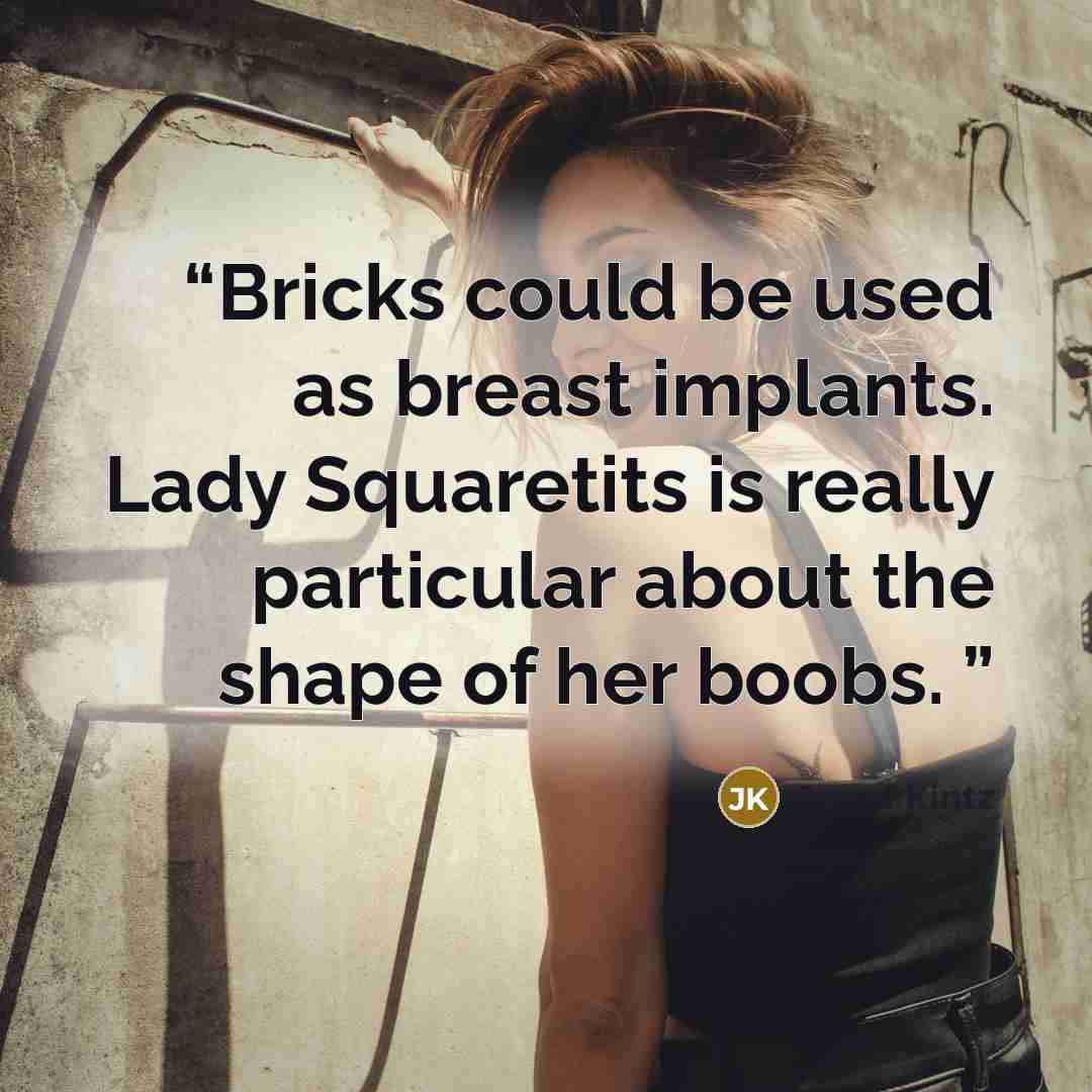 “Bricks could be used as breast implants. Lady Squaretits is really particular about the shape of her boobs.” quote by Jarod Kintz