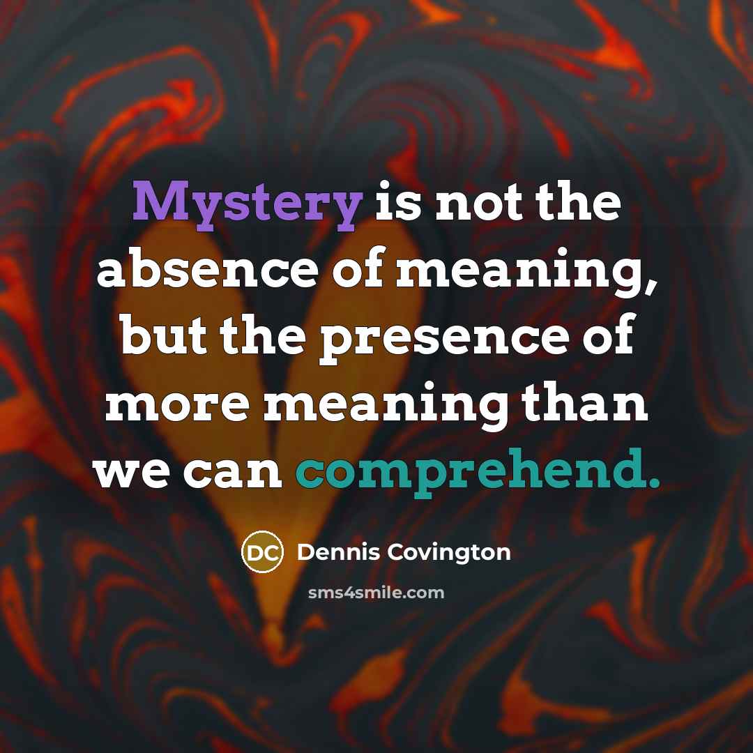“Mystery is not the absence of meaning, but the presence of more meaning than we can comprehend.” quote by Dennis Covington