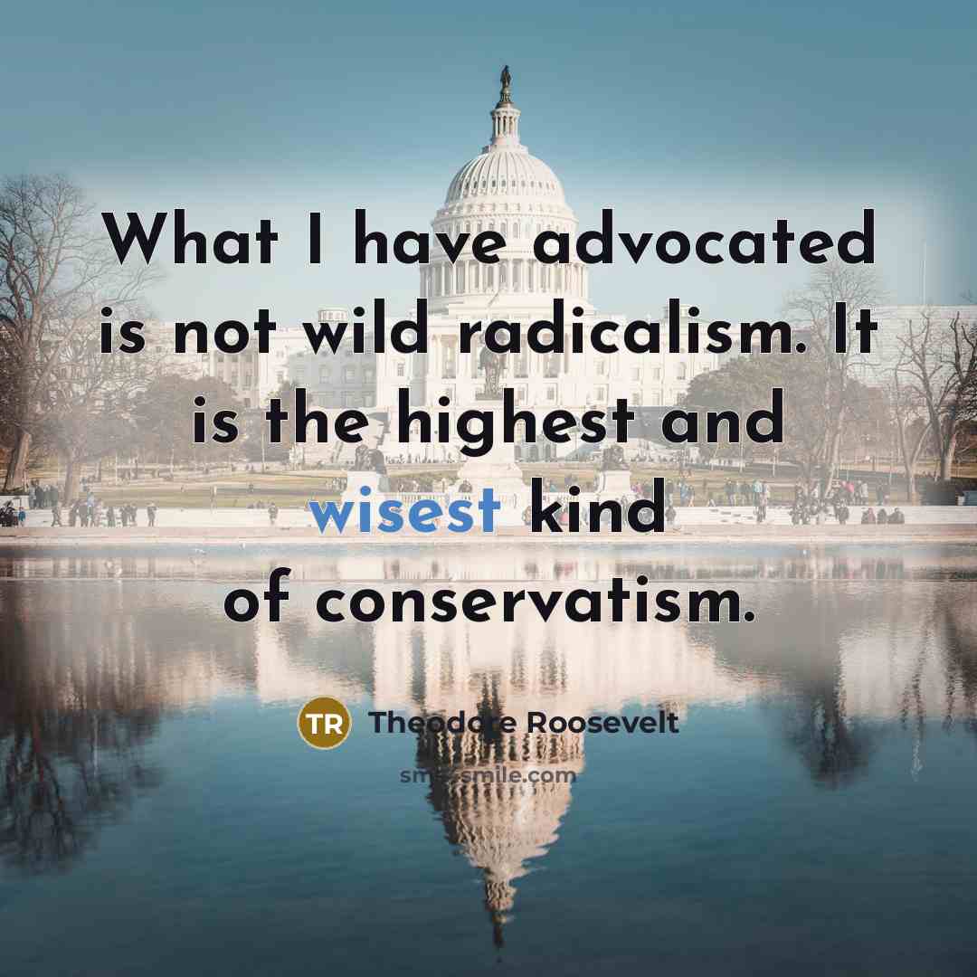 “What I have advocated is not wild radicalism. It is the highest and wisest kind of conservatism.” quote by Theodore Roosevelt