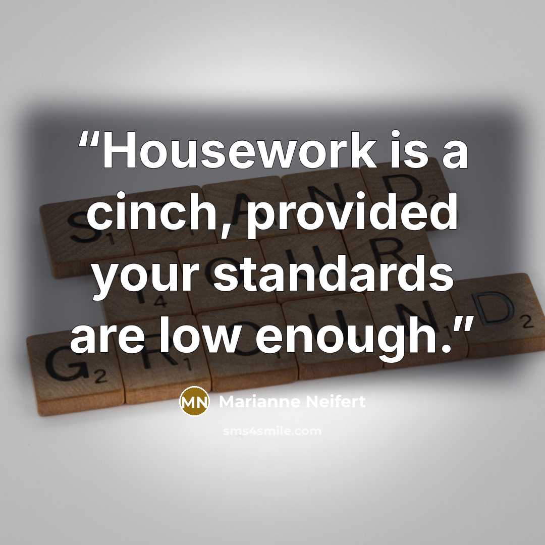“Housework is a cinch, provided your standards are low enough.” quote by Marianne Neifert