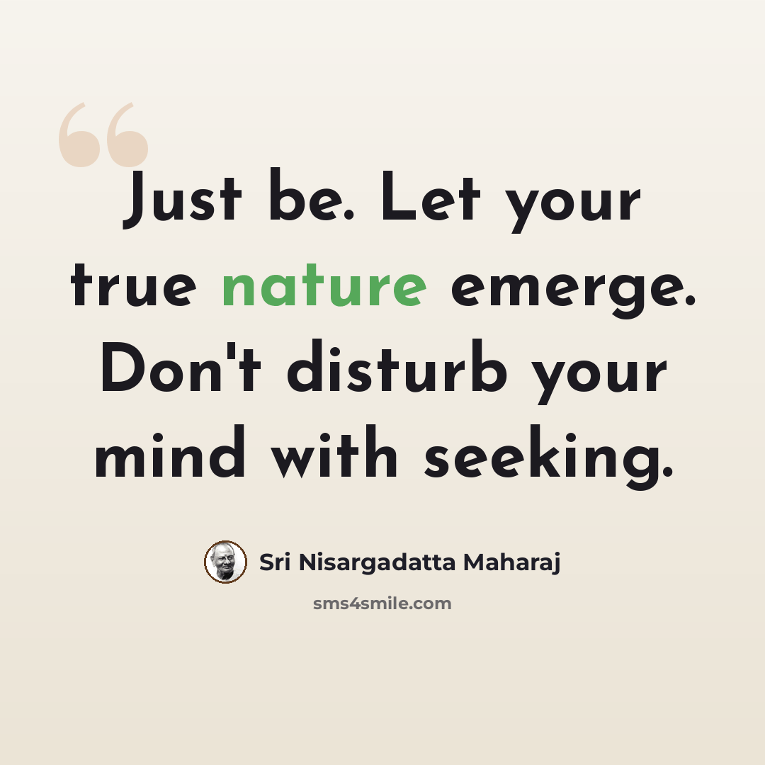 “Just be. Let your true nature emerge. Don't disturb your mind with seeking.” quote by Sri Nisargadatta Maharaj