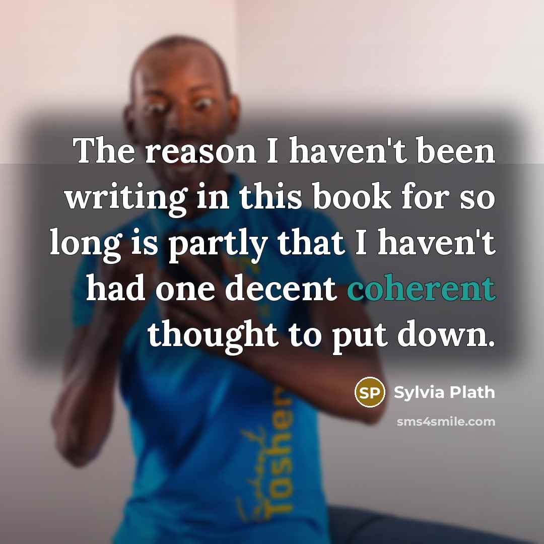 “The reason I haven't been writing in this book for so long is partly that I haven't had one decent coherent thought to put down.” quote by Sylvia Plath