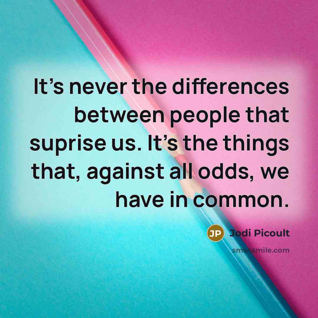 “It's never the differences between people that suprise us. It's the things that, against all odds, we have in common.” quote by Jodi Picoult