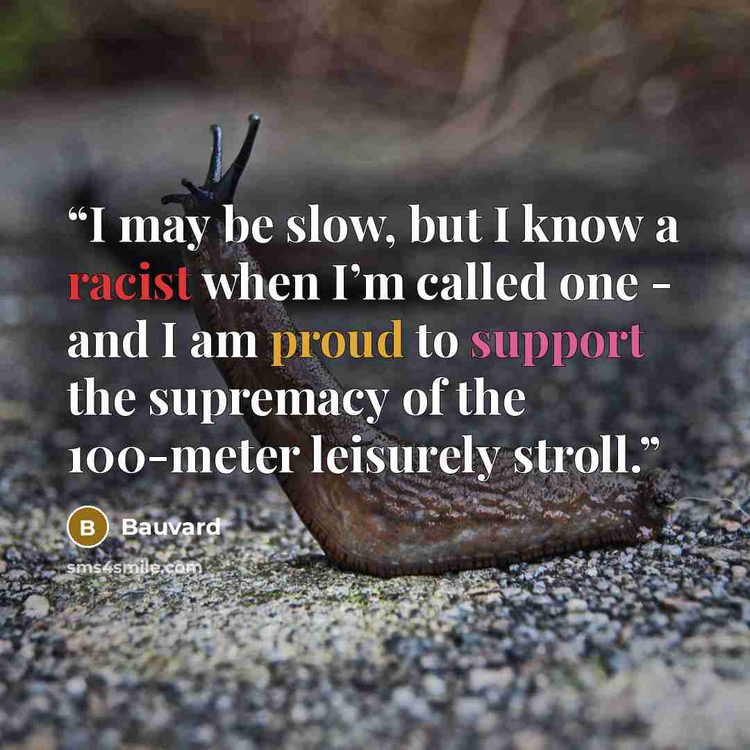 “I may be slow, but I know a racist when I’m called one - and I am proud to support the supremacy of the 100-meter leisurely stroll.” quote by Bauvard