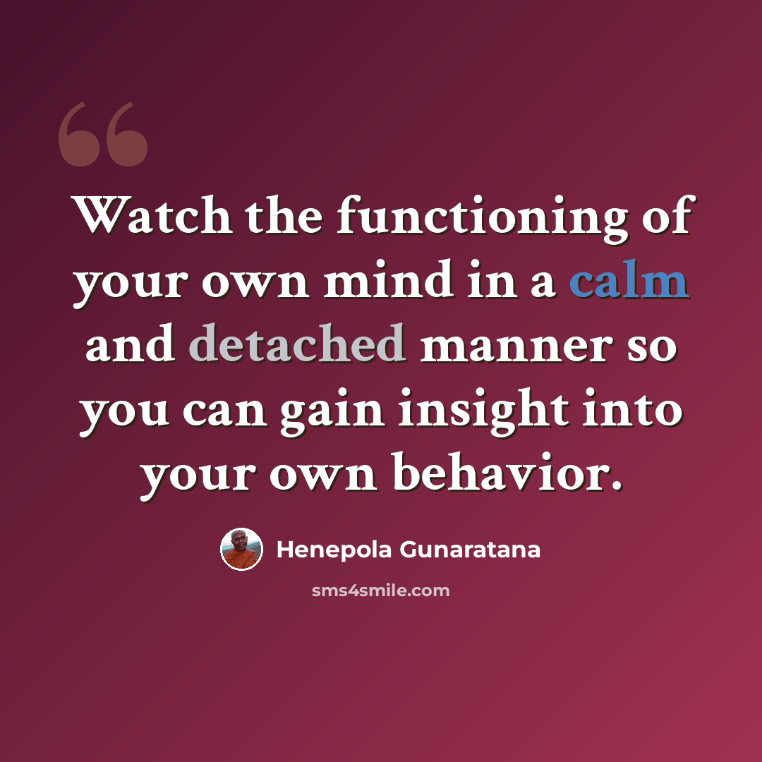 “Watch the functioning of your own mind in a calm and detached manner so you can gain insight into your own behavior.” quote by Henepola Gunaratana