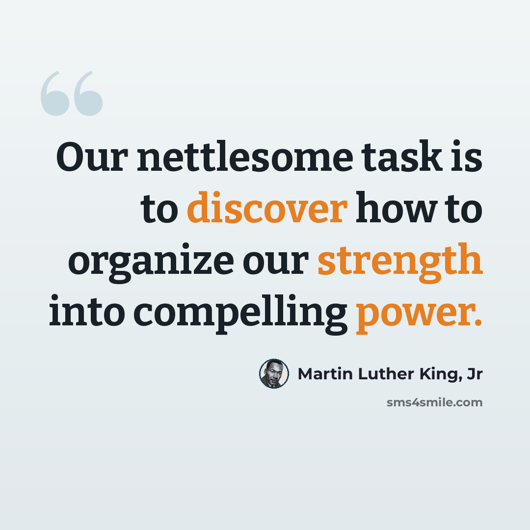 “Our nettlesome task is to discover how to organize our strength into compelling power.” quote by Martin Luther King, Jr