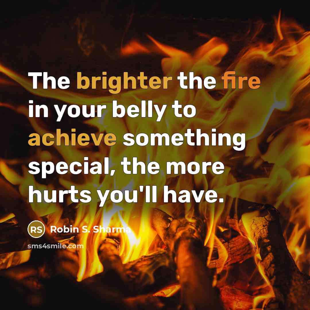 “The brighter the fire in your belly to achieve something special, the more hurts you'll have.” quote by Robin S. Sharma