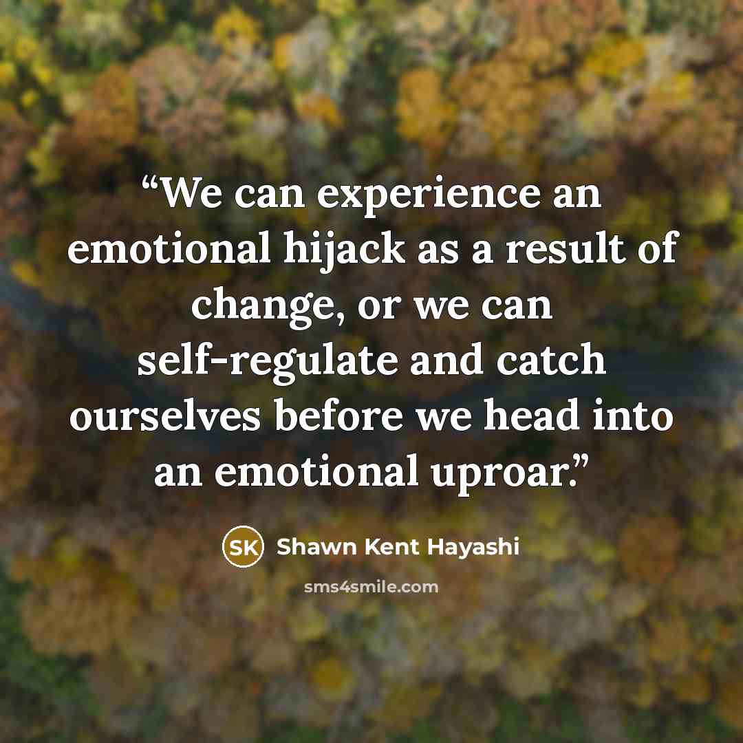“We can experience an emotional hijack as a result of change, or we can self-regulate and catch ourselves before we head into an emotional uproar.” quote by Shawn Kent Hayashi