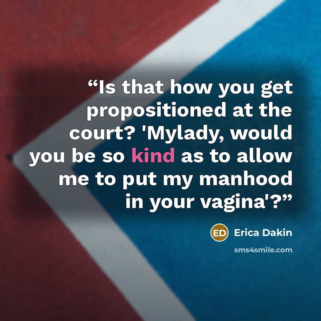 “Is that how you get propositioned at the court? 'Mylady, would you be so kind as to allow me to put my manhood in your vagina'?” quote by Erica Dakin
