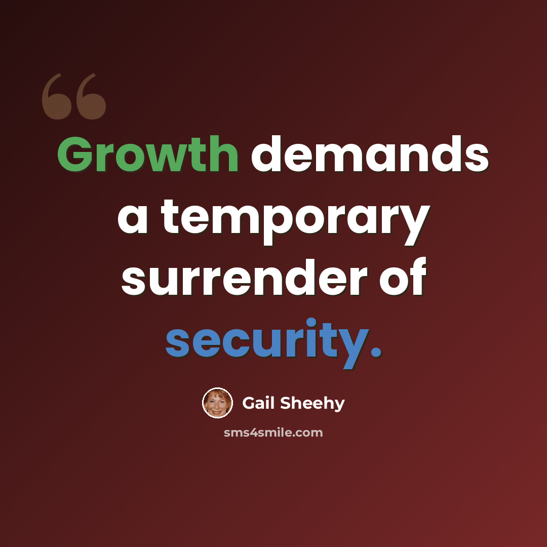 “Growth demands a temporary surrender of security.” quote by Gail Sheehy