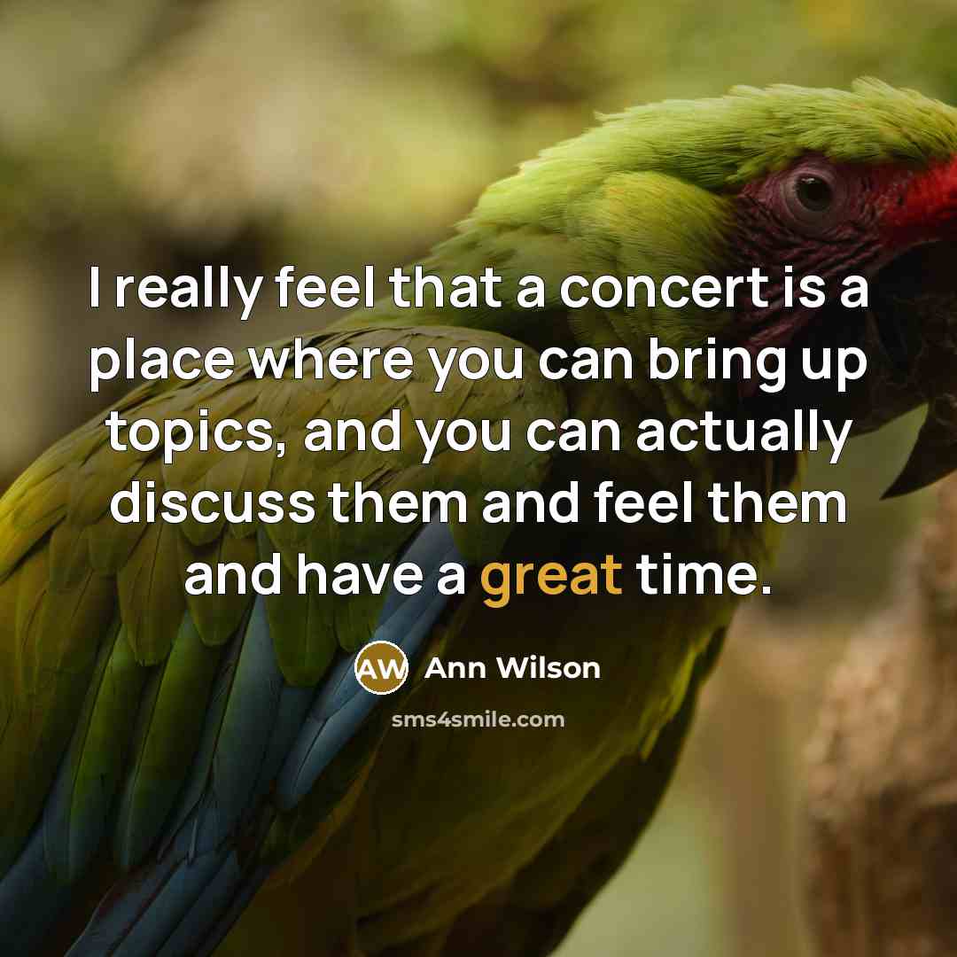 “I really feel that a concert is a place where you can bring up topics, and you can actually discuss them and feel them and have a great time.” quote by Ann Wilson