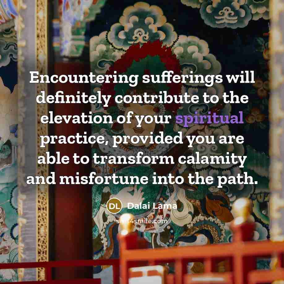 “Encountering sufferings will definitely contribute to the elevation of your spiritual practice, provided you are able to transform calamity and misfortune into the path.” quote by Dalai Lama