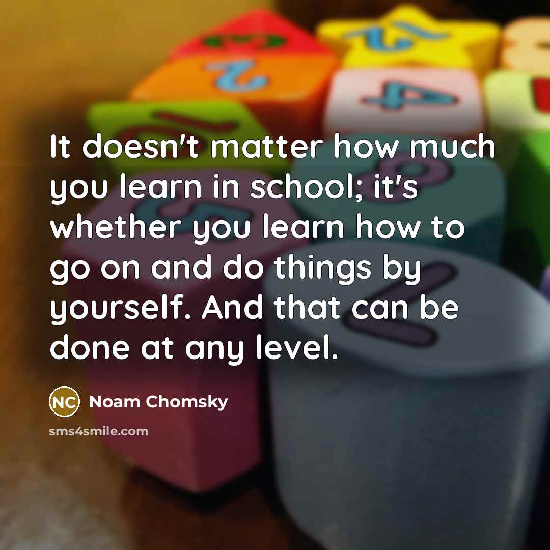“It doesn't matter how much you learn in school; it's whether you learn how to go on and do things by yourself. And that can be done at any level.” quote by Noam Chomsky