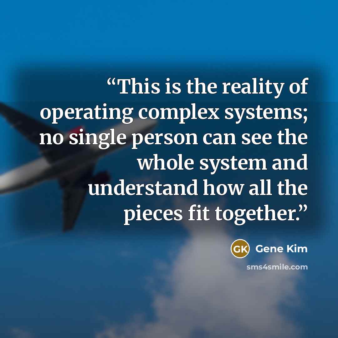 “This is the reality of operating complex systems; no single person can see the whole system and understand how all the pieces fit together.” quote by Gene Kim