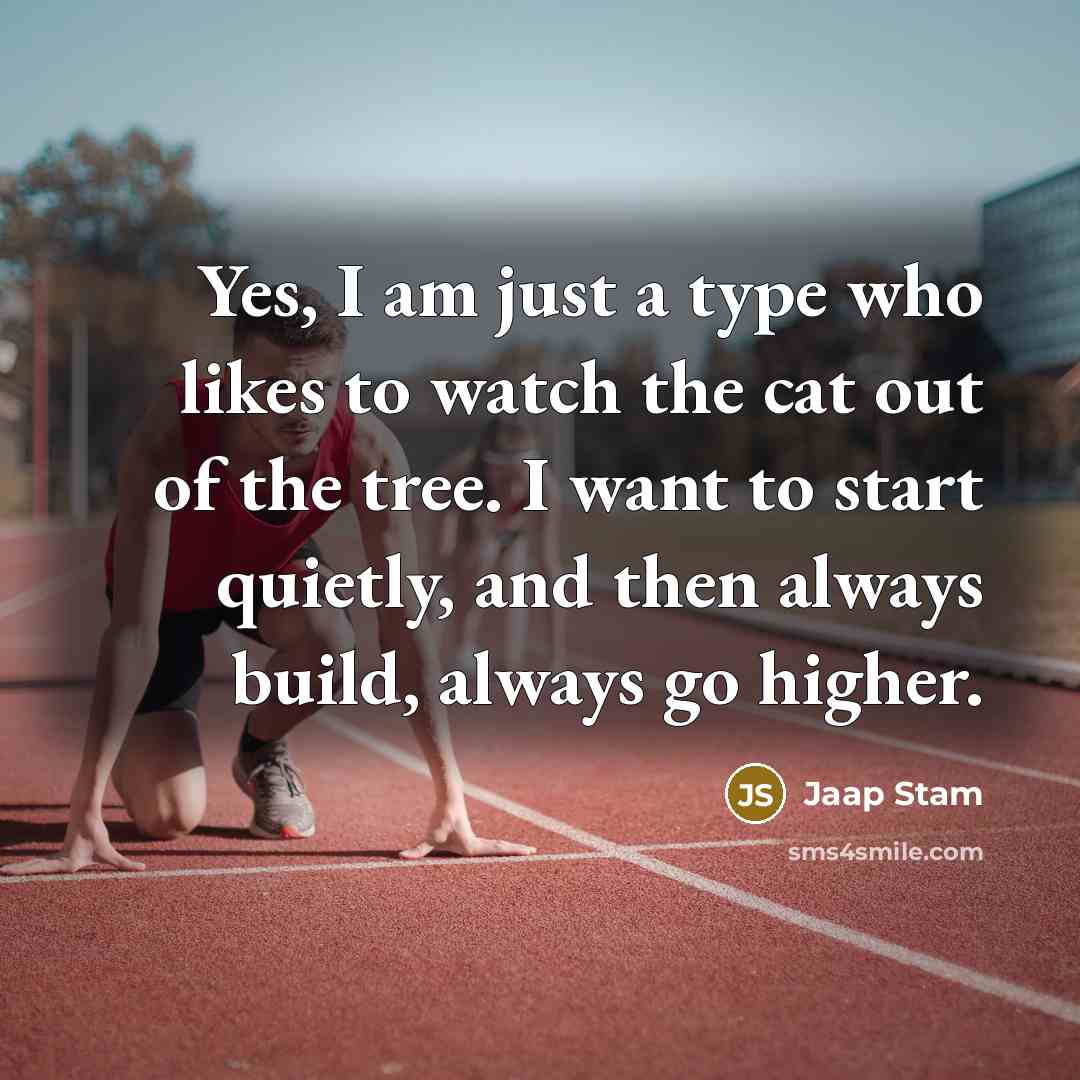 “Yes, I am just a type who likes to watch the cat out of the tree. I want to start quietly, and then always build, always go higher.” quote by Jaap Stam