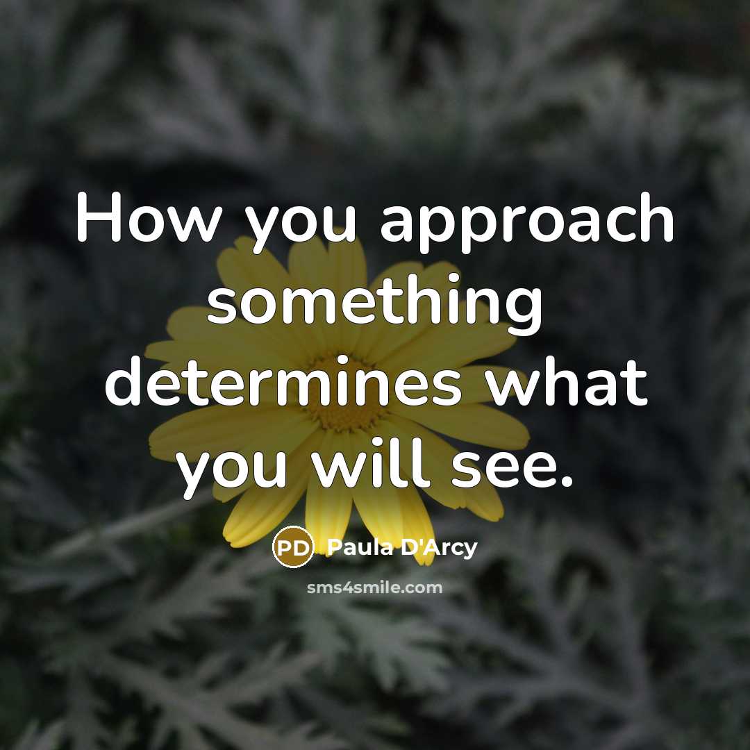 “How you approach something determines what you will see.” quote by Paula D'Arcy