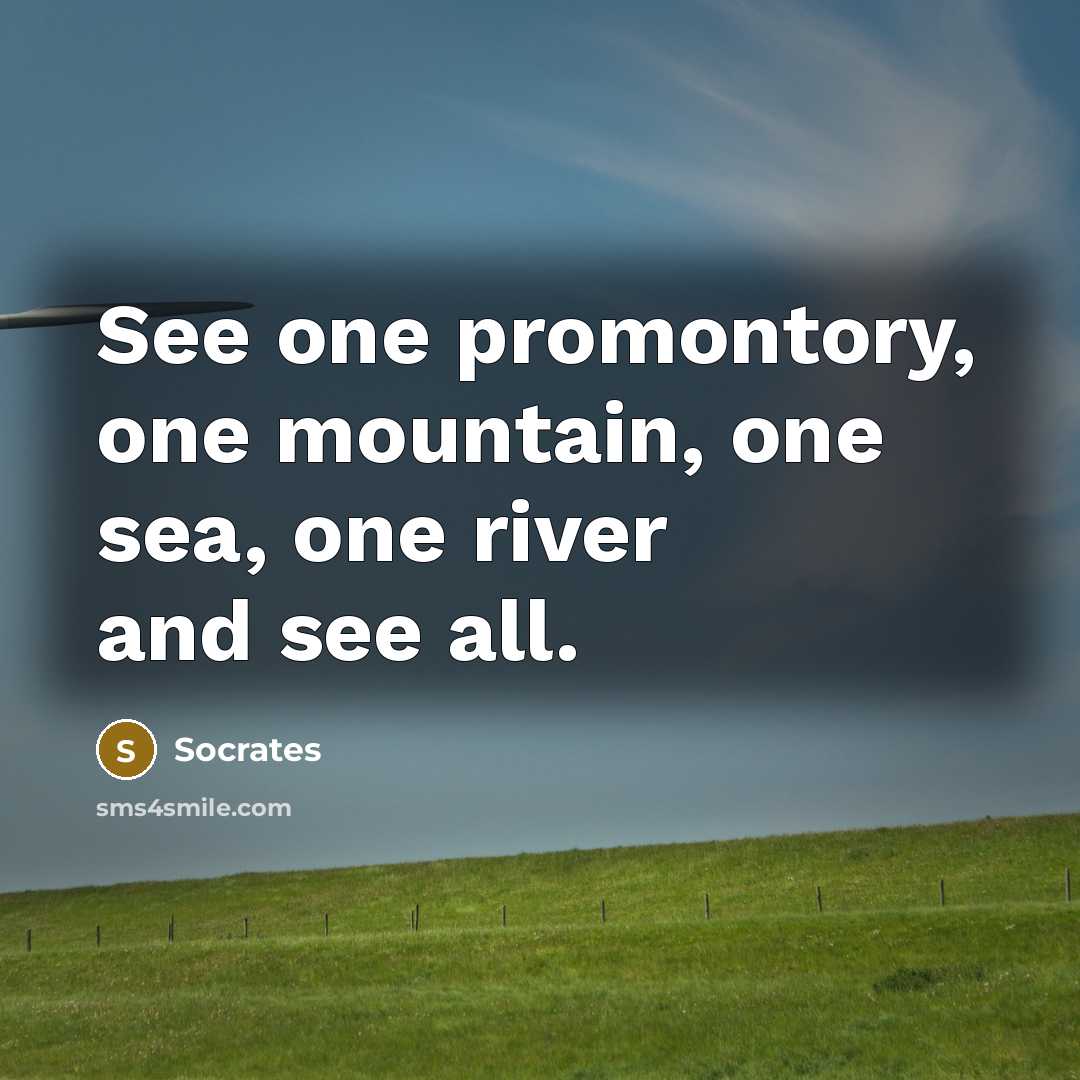 “See one promontory, one mountain, one sea, one river and see all.” quote by Socrates