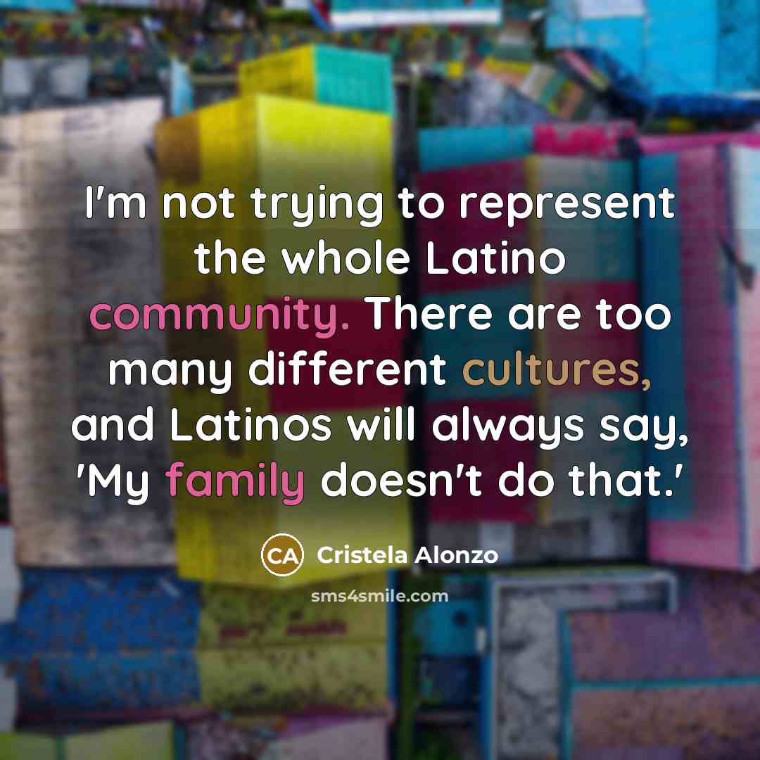 “I'm not trying to represent the whole Latino community. There are too many different cultures, and Latinos will always say, 'My family doesn't do that.'” quote by Cristela Alonzo