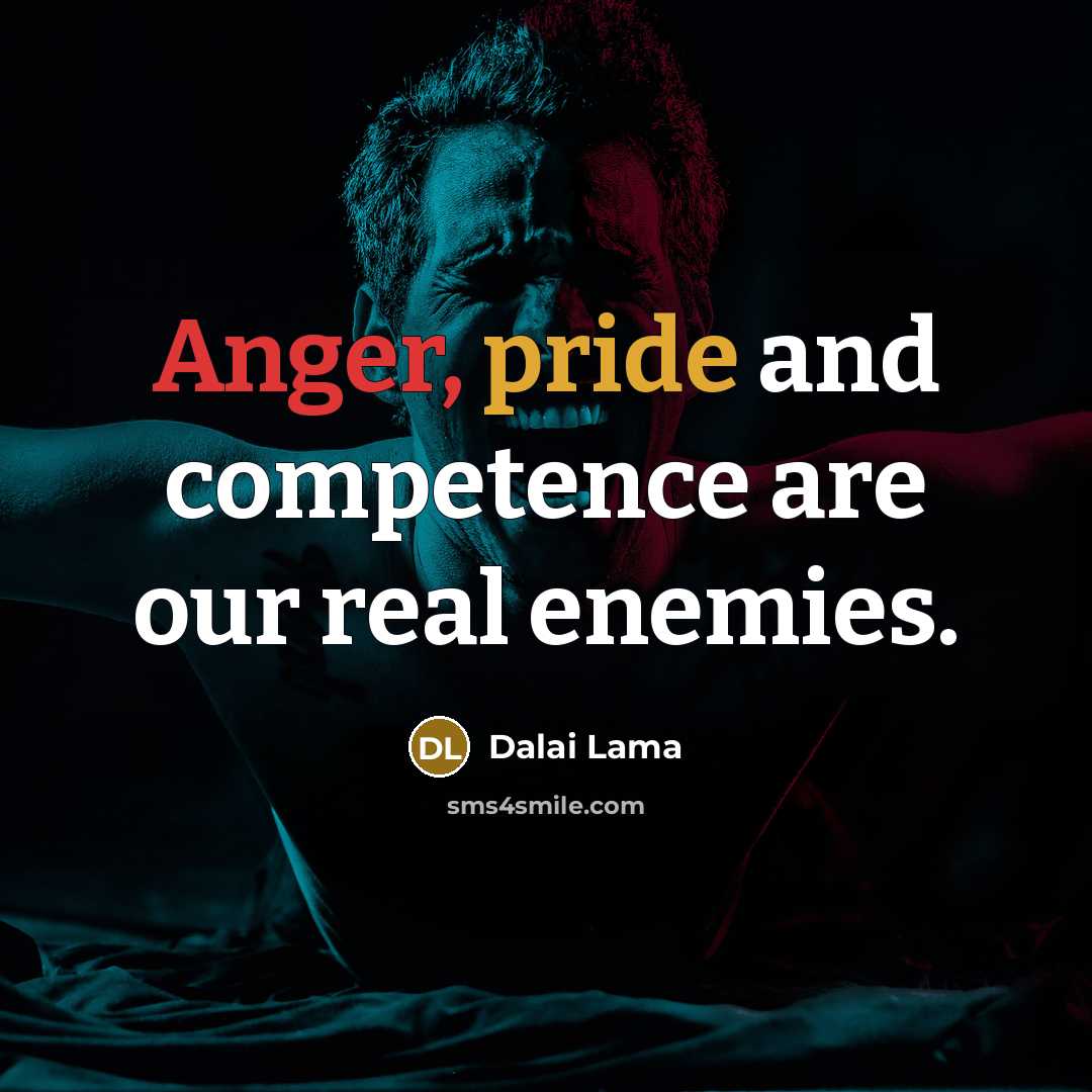 “Anger, pride and competence are our real enemies.” quote by Dalai Lama