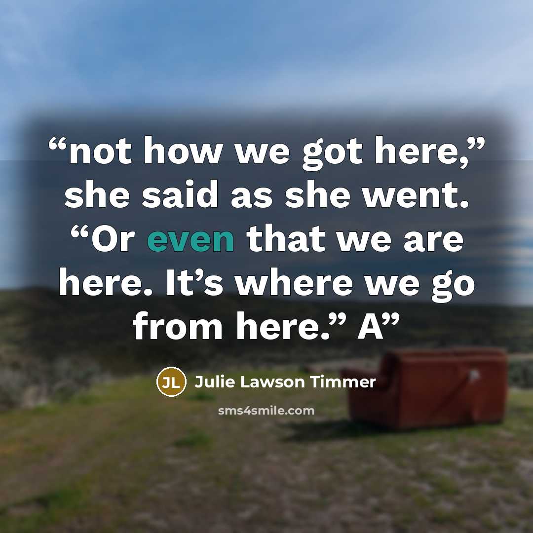 “not how we got here,” she said as she went. “Or even that we are here. It’s where we go from here.” A” quote by Julie Lawson Timmer