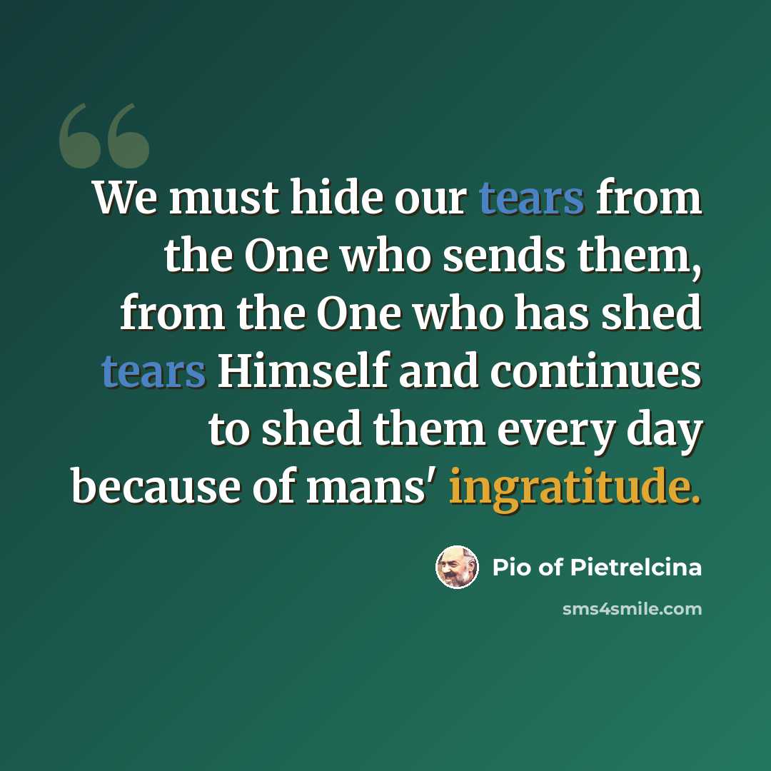 “We must hide our tears from the One who sends them, from the One who has shed tears Himself and continues to shed them every day because of mans' ingratitude.” quote by Pio of Pietrelcina