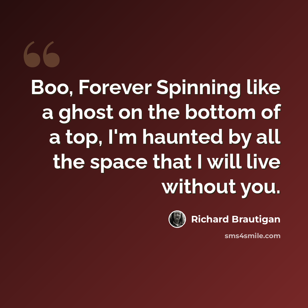 “Boo, Forever Spinning like a ghost on the bottom of a top, I'm haunted by all the space that I will live without you.” quote by Richard Brautigan