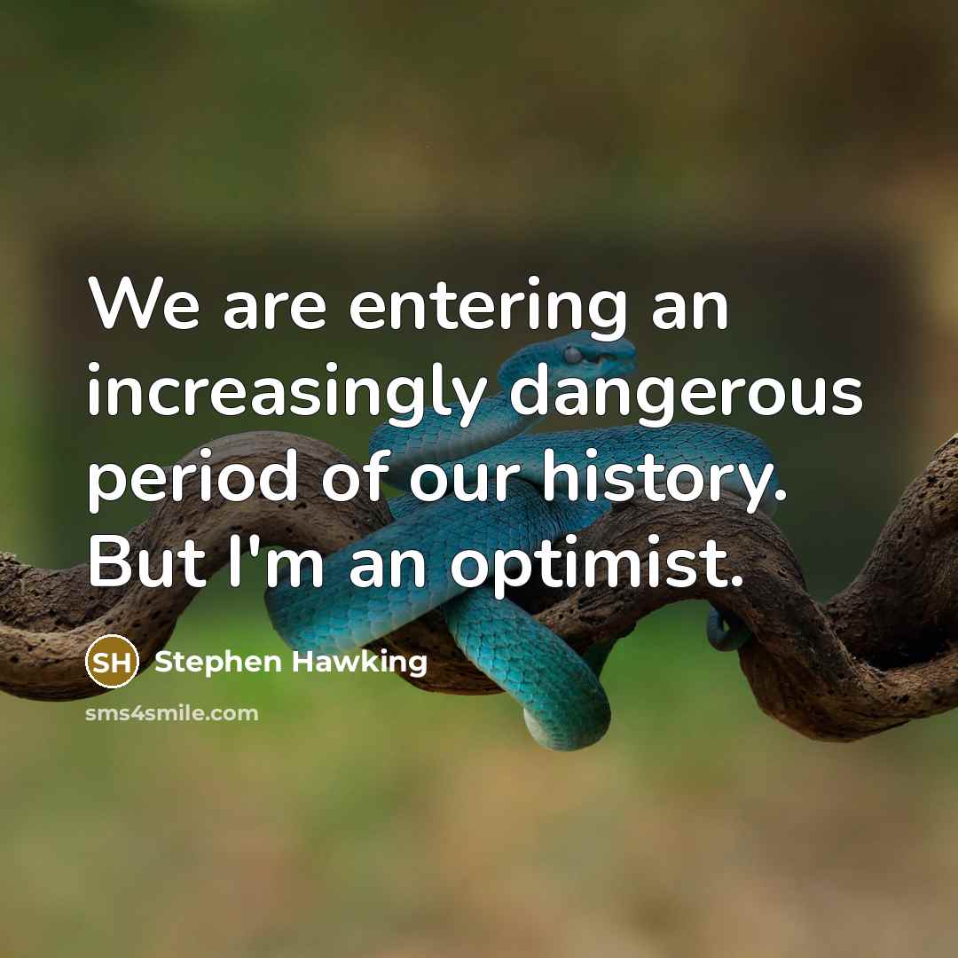 “We are entering an increasingly dangerous period of our history. But I'm an optimist.” quote by Stephen Hawking