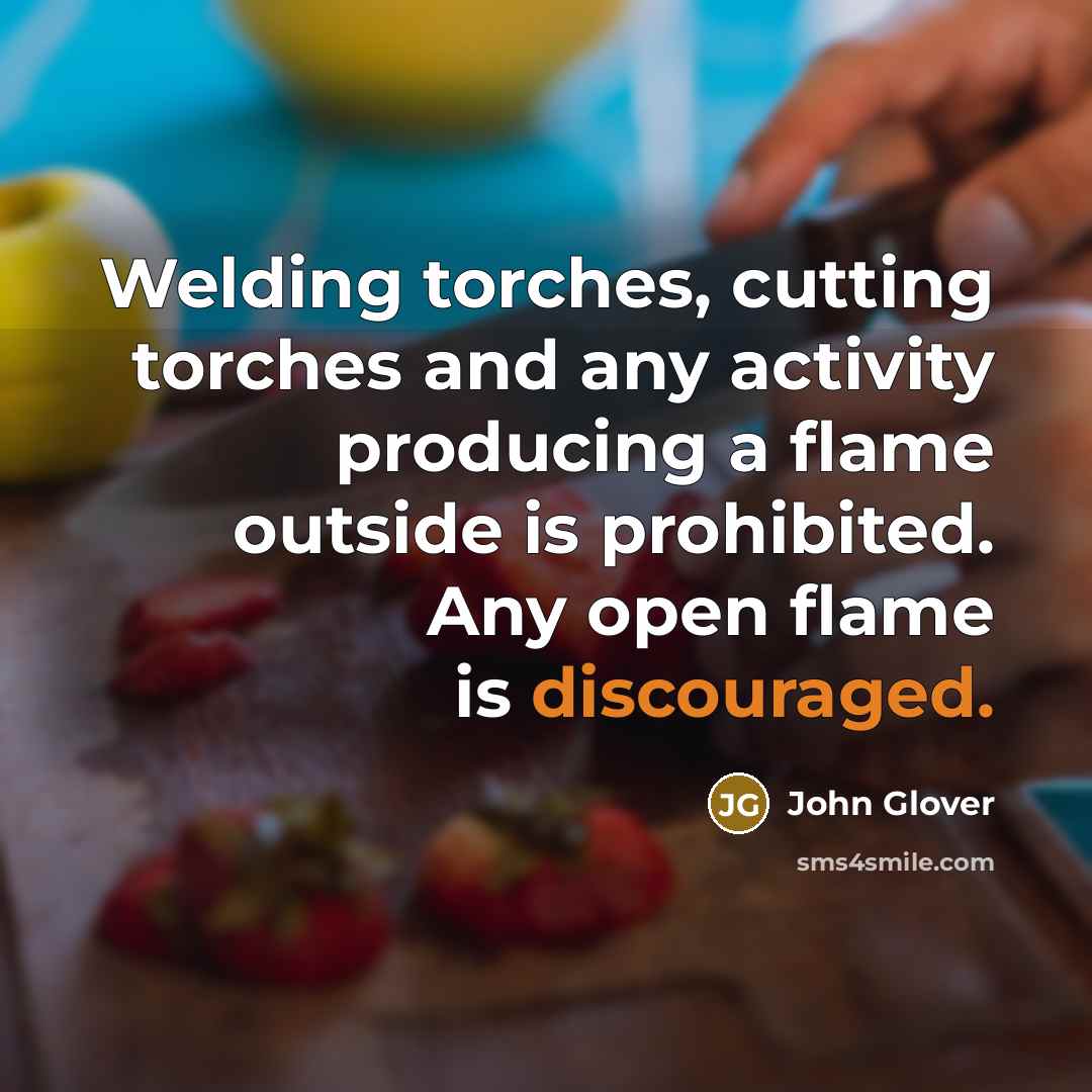 “Welding torches, cutting torches and any activity producing a flame outside is prohibited. Any open flame is discouraged.” quote by John Glover