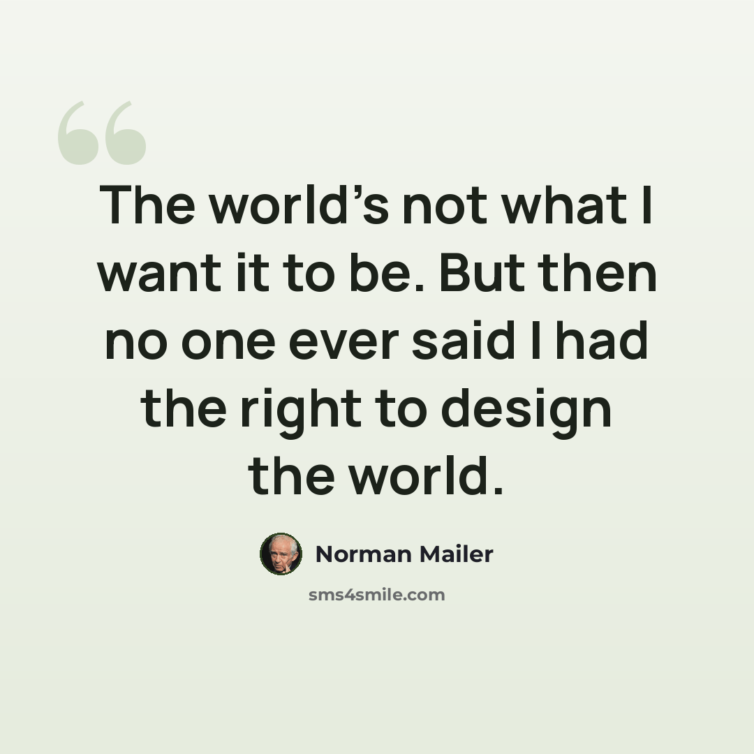 “The world's not what I want it to be. But then no one ever said I had the right to design the world.” quote by Norman Mailer