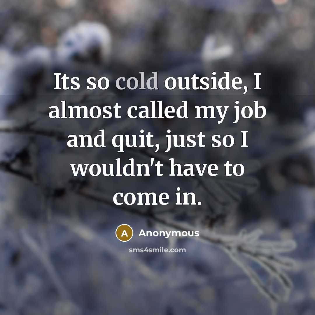 “Its so cold outside, I almost called my job and quit, just so I wouldn't have to come in.” quote by Anonymous
