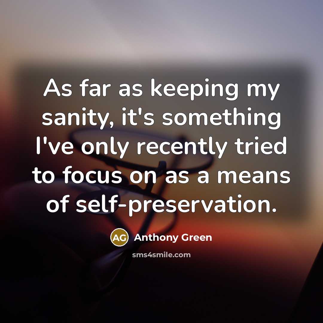 “As far as keeping my sanity, it's something I've only recently tried to focus on as a means of self-preservation.” quote by Anthony Green