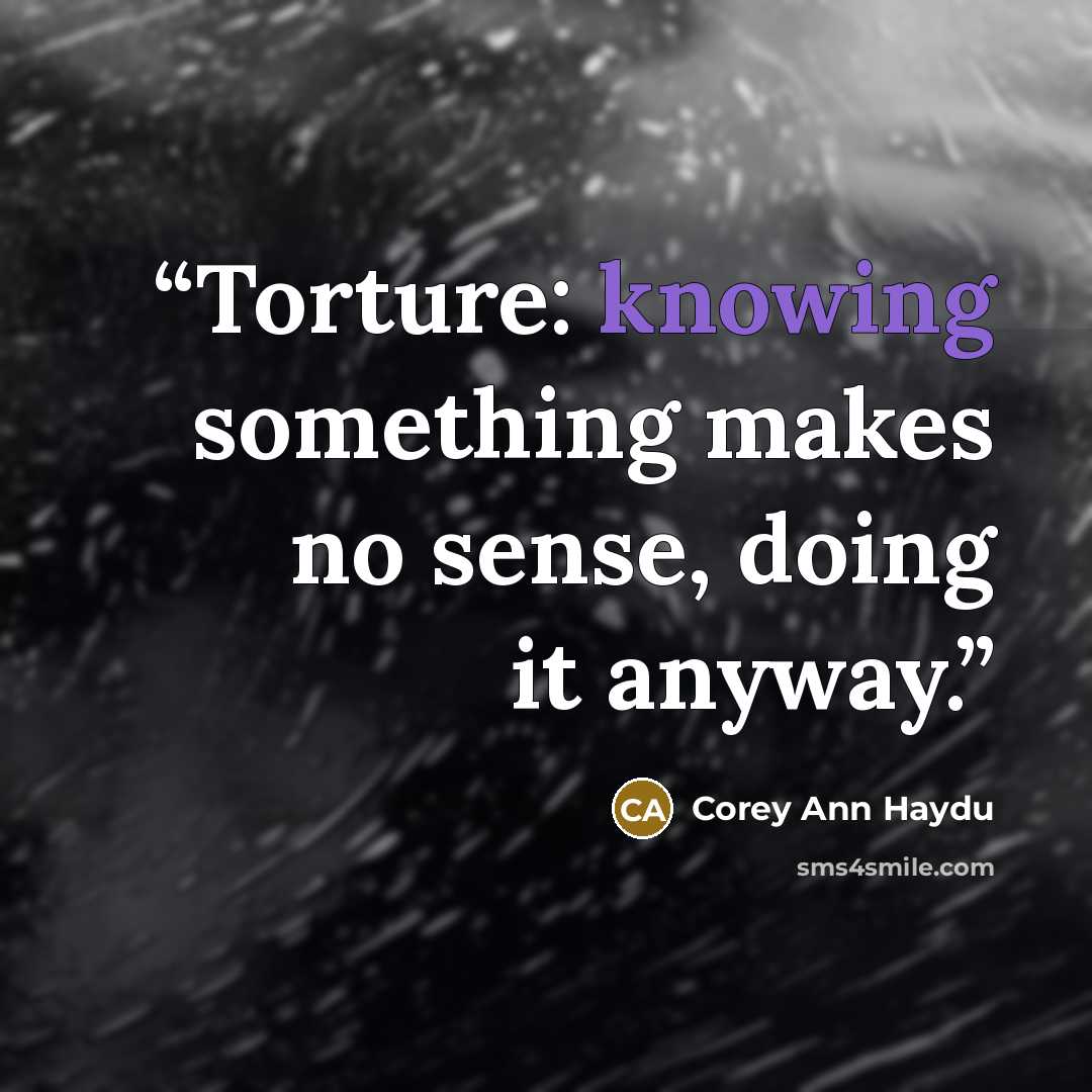 “Torture: knowing something makes no sense, doing it anyway.” quote by Corey Ann Haydu