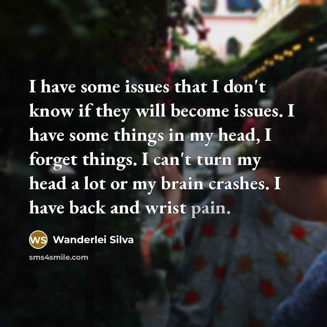 “I have some issues that I don't know if they will become issues. I have some things in my head, I forget things. I can't turn my head a lot or my brain crashes. I have back and wrist pain.” quote by Wanderlei Silva