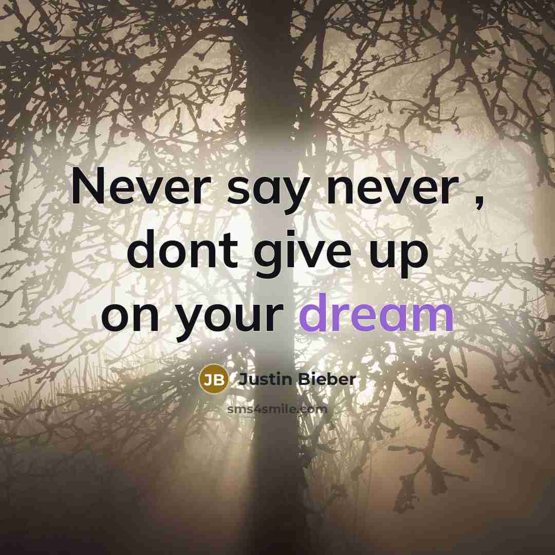 “Never say never , dont give up on your dream” quote by Justin Bieber