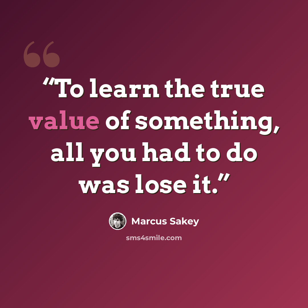 “To learn the true value of something, all you had to do was lose it.” quote by Marcus Sakey