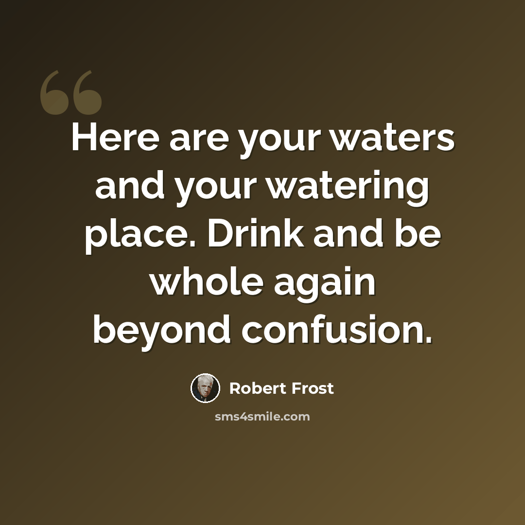 “Here are your waters and your watering place. Drink and be whole again beyond confusion.” quote by Robert Frost