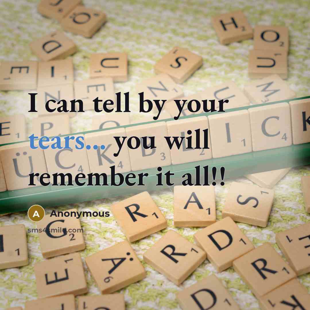 “I can tell by your tears... you will remember it all!!” quote by Anonymous