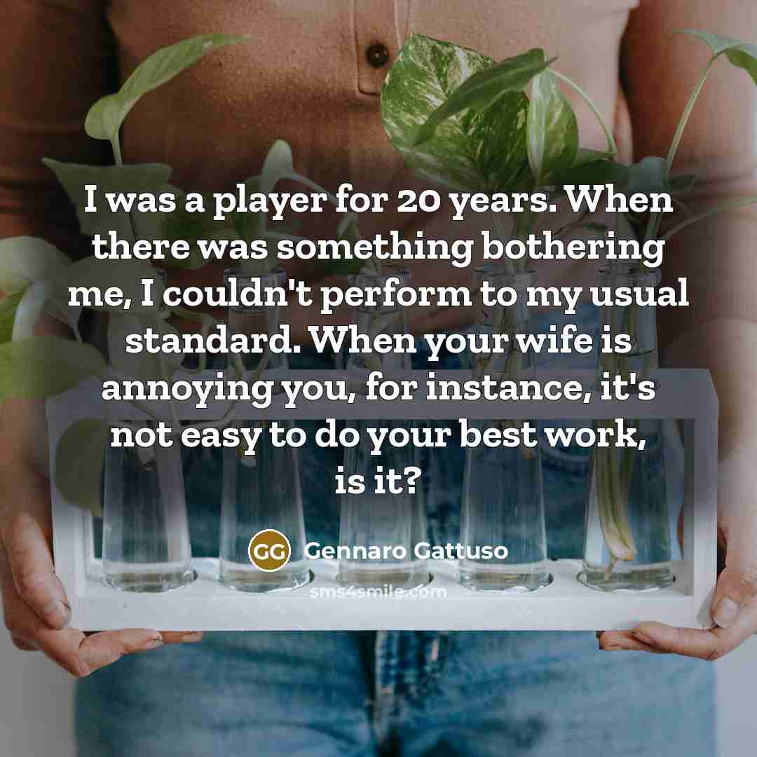 “I was a player for 20 years. When there was something bothering me, I couldn't perform to my usual standard. When your wife is annoying you, for instance, it's not easy to do your best work, is it?” quote by Gennaro Gattuso