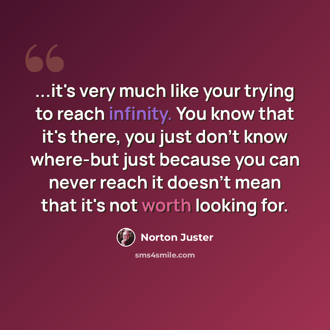 “...it's very much like your trying to reach infinity. You know that it's there, you just don't know where-but just because you can never reach it doesn't mean that it's not worth looking for.” quote by Norton Juster