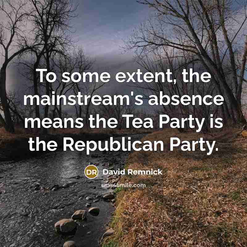 “To some extent, the mainstream's absence means the Tea Party is the Republican Party.” quote by David Remnick