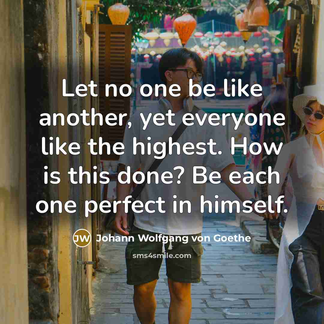 “Let no one be like another, yet everyone like the highest. How is this done? Be each one perfect in himself.” quote by Johann Wolfgang von Goethe